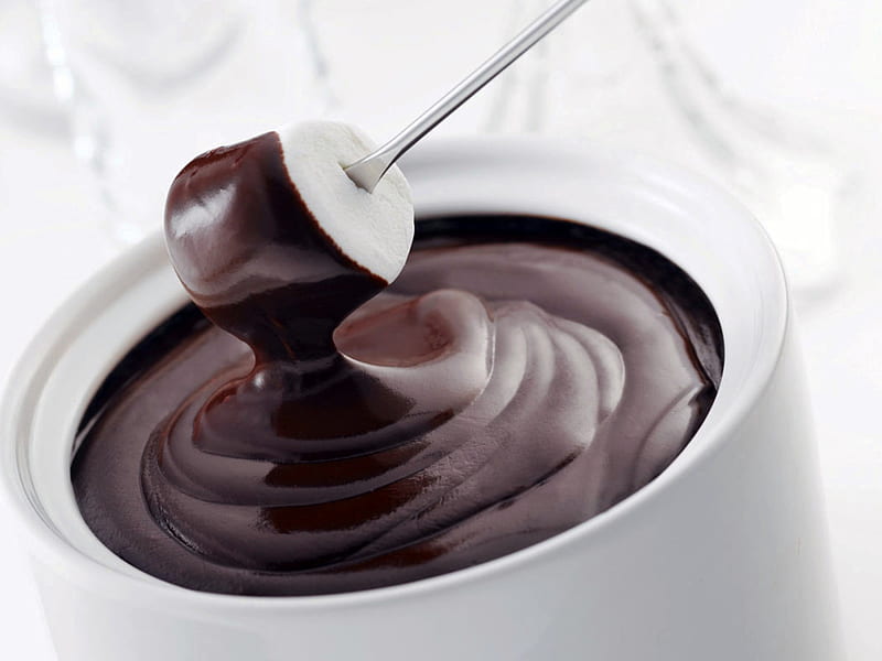 chocolate fondue, marshmellow, sweets, fondue, chocolate, HD wallpaper