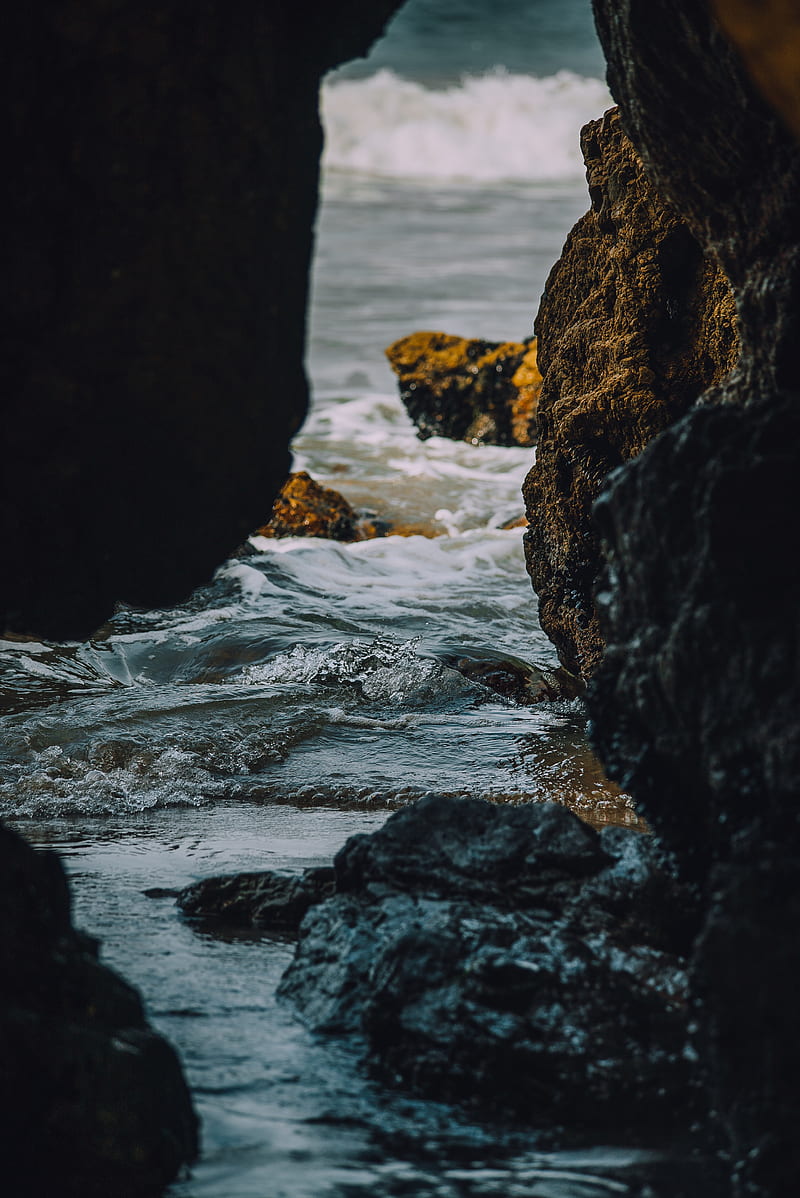 rocks, stones, water, waves, HD phone wallpaper