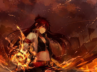 Wallpaper : illustration, anime, fire, magic, skull, girl