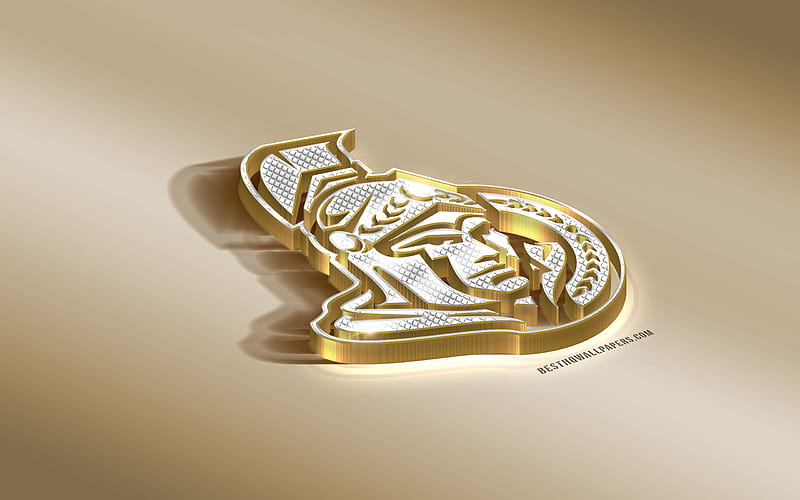 Ottawa Senators, Canadian Hockey Club, NHL, Golden Silver logo, Ottawa, Canada, USA, National Hockey League, 3d golden emblem, creative 3d art, hockey, HD wallpaper