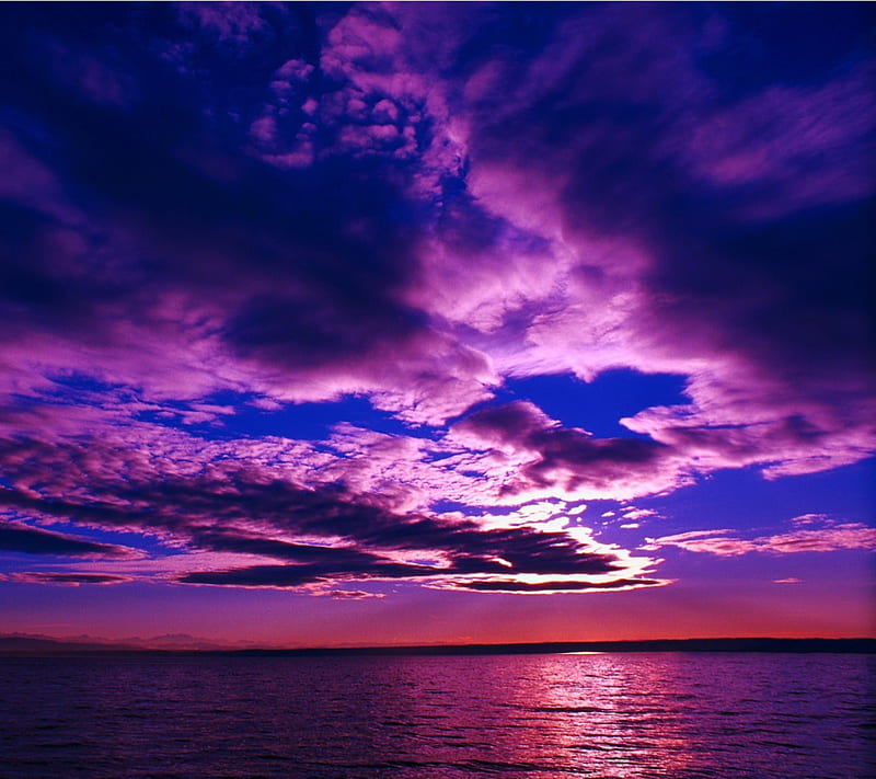 Purple Sunset, bonito, cloud, nature, sea, sky, water, HD wallpaper