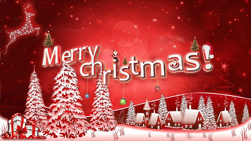Merry Christmas!, ornaments, Christmas, ribbons, bows, deer, Santas, reindeer, Santa hats, stars, hats, Merry Christmas, houses, Santa Claus, Santa, trees, winter, snow, snowflakes, presents, Christmas trees, gifts, HD wallpaper