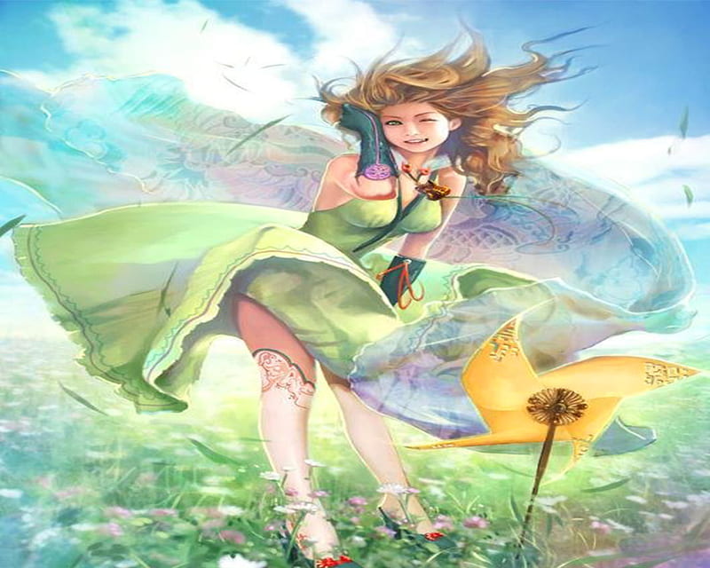 Spring Wing, dress, cloud, china, wind, spring, sky, oriental, flower, jademan, HD wallpaper