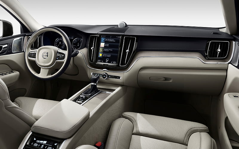 Volvo XC60, 2018, T8, Plug-In Hybrid interior, front panel, white leather interior, Swedish cars, Volvo, HD wallpaper