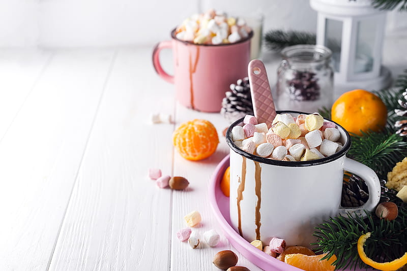 Food, Marshmallow, Hot Chocolate, Mandarin, Mug, HD wallpaper
