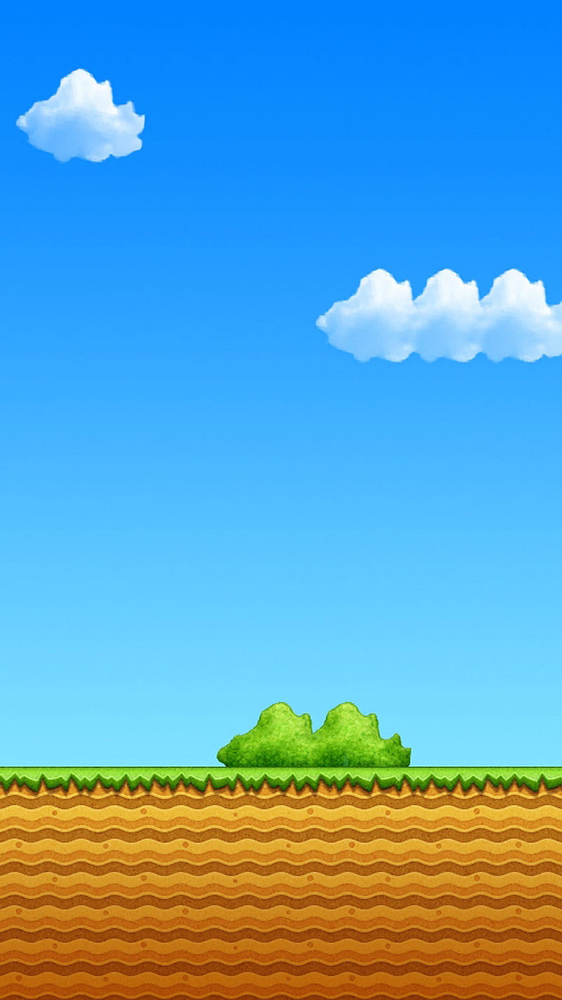 Mario Landscape, 360, blue, blue sky, bush, classic, cloud, clouds, dirt, game, luigi, nintendo, playstation, sky, sony, sony playstation, video game, wii, xbox, xbox 360, HD phone wallpaper