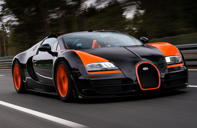 Bugatti Veyron, road, supercars, black Veyron, hypercars, Bugatti, HD wallpaper