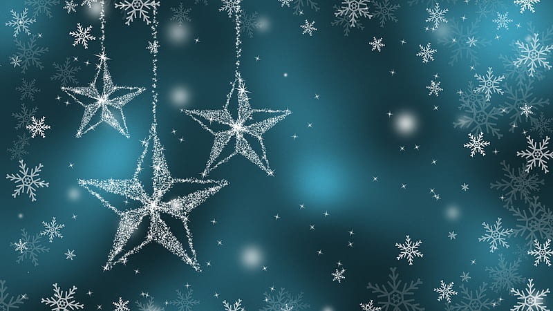 Sparkling Blue Stars And Snowflakes Abstract, HD wallpaper