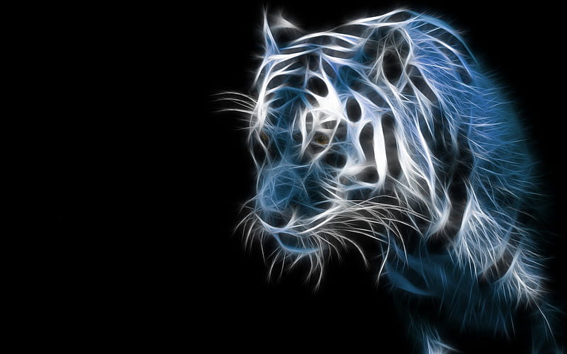 Tiger Fractal in Blue, cool, blues, tigress, HD wallpaper