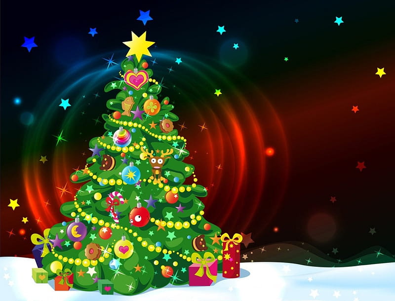 Christmas tree, Christmas, spirit, tree, santa, snow, colors, winter, HD wallpaper