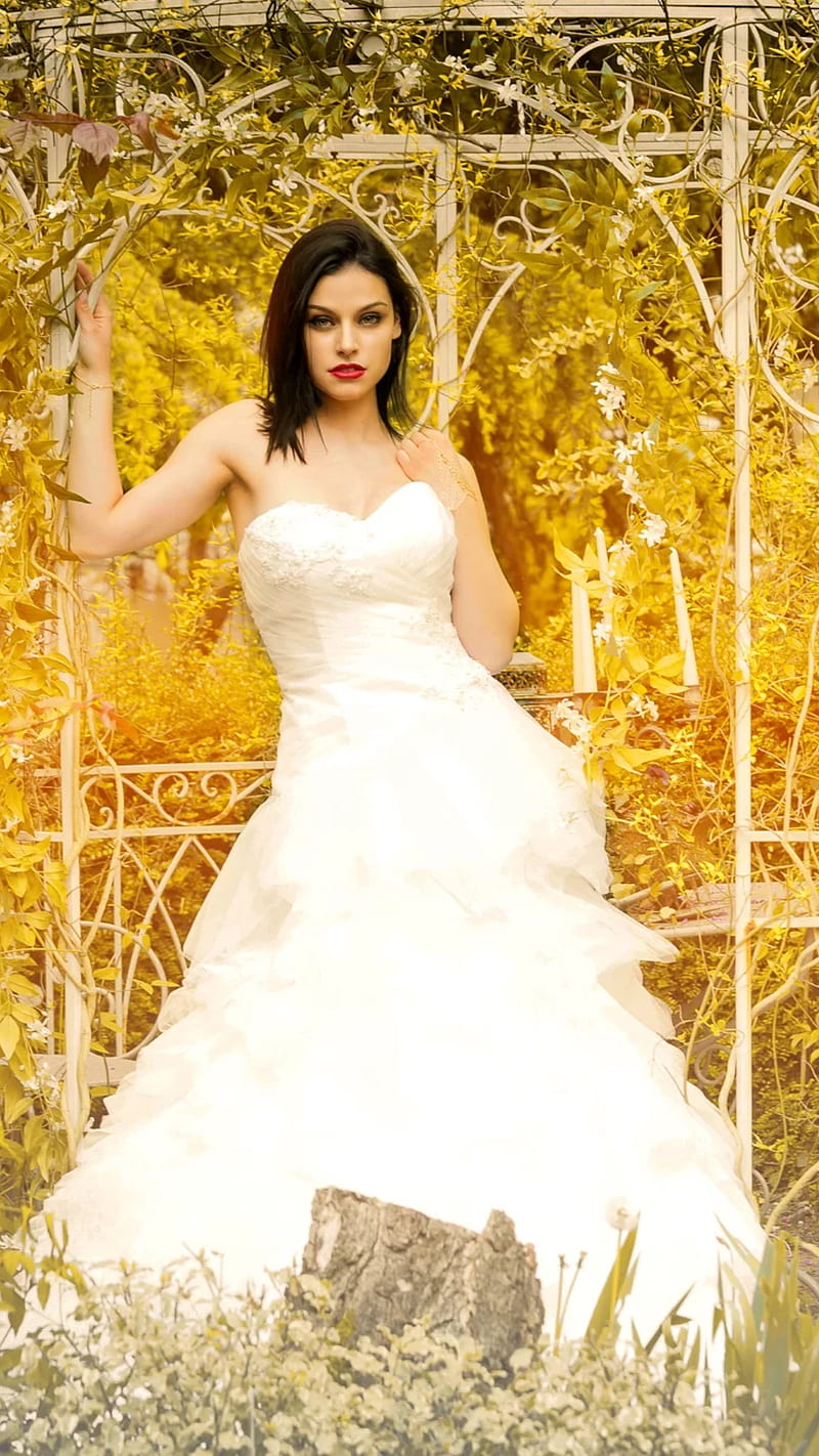 My wedding day, bonito, beauty, bride, fashion, white dress, yellow, HD phone wallpaper