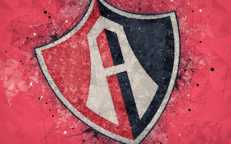 Club Atlas geometric art, logo, Mexican football club, red abstract background, Primera Division, Guadalajara, Mexico, football, Liga MX, Atlas FC, HD wallpaper