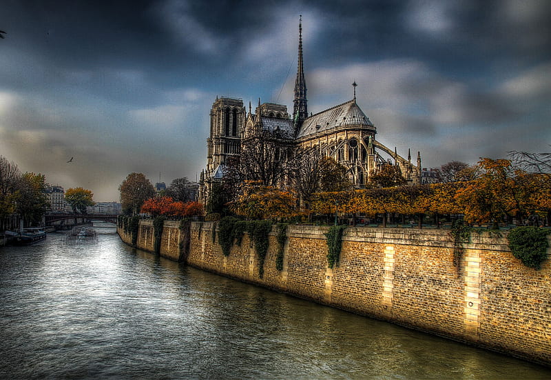 Ile de Notre Dame, Paris, france, seine, river, r, church, clouds, HD wallpaper
