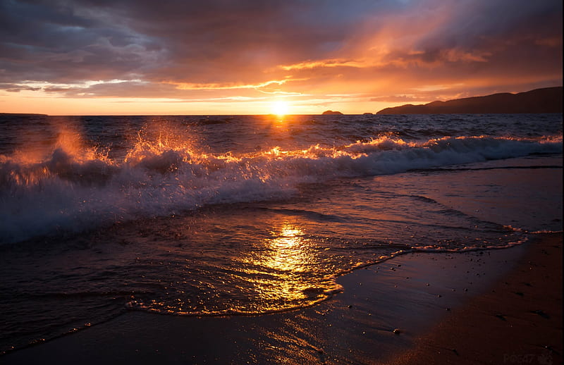 Sunset Waves, sunset, waves, night, ocean, HD wallpaper