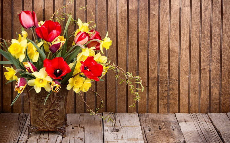 Still Life, vase, flowers, wood, HD wallpaper