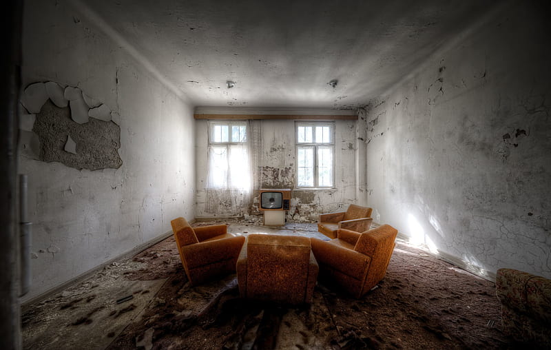 Man Made, Room, Abandoned, Furniture, TV Set, HD wallpaper