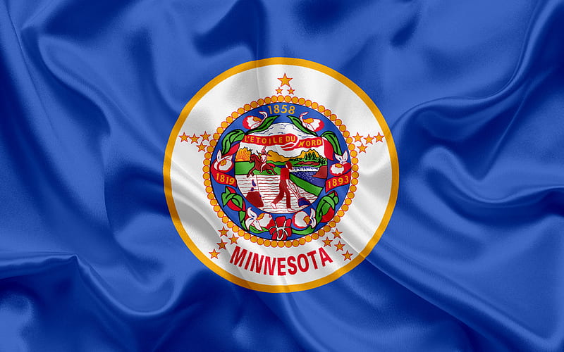 Minnesota Flag, flags of States, flag State of Minnesota, USA, state Minnesota, blue silk flag, Minnesota coat of arms, HD wallpaper