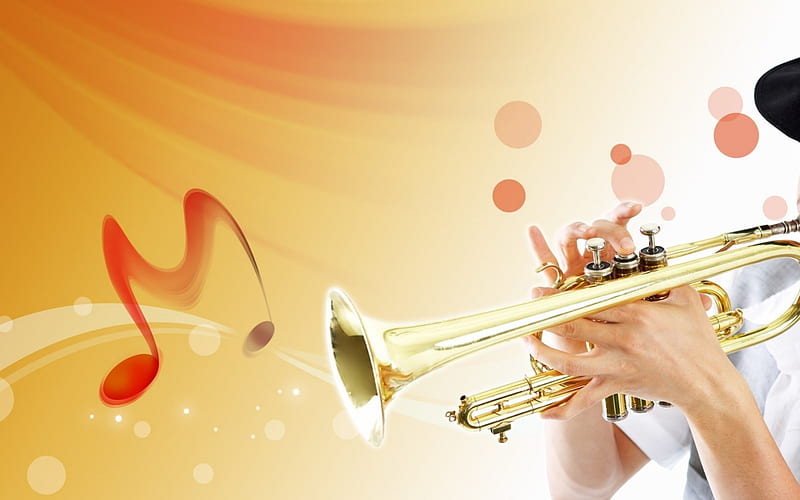 Playing Trumpet, playing, instrument, music, copper, trumpet, colors, tunes, HD wallpaper