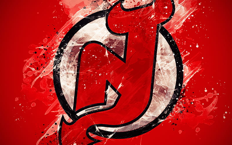 New Jersey Devils grunge art, American hockey club, logo, red background, creative art, emblem, NHL, Newark, New Jersey, USA, hockey, Eastern Conference, National Hockey League, paint art, HD wallpaper