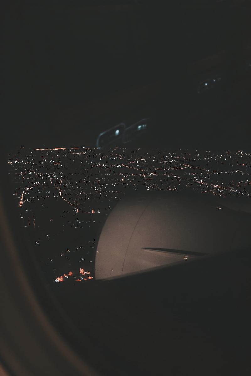 Airplane, air, city, fly, lights, night, relax, see, travel, vacation, HD phone wallpaper