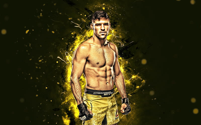 Vicente Luque yellow neon lights, Brazilian fighters, MMA, UFC, female fighters, Mixed martial arts, Vicente Luque , UFC fighters, MMA fighters, The Silent Assassin, HD wallpaper