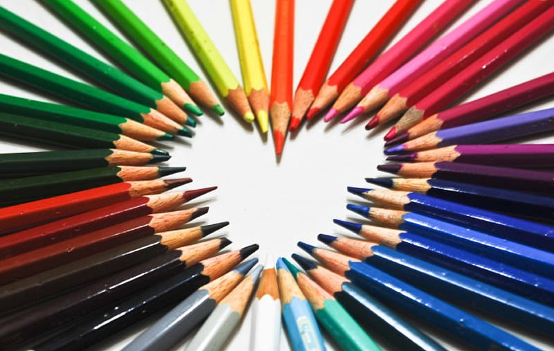 Colourful Heart, pencils, colourful, love, heart, colours, HD wallpaper