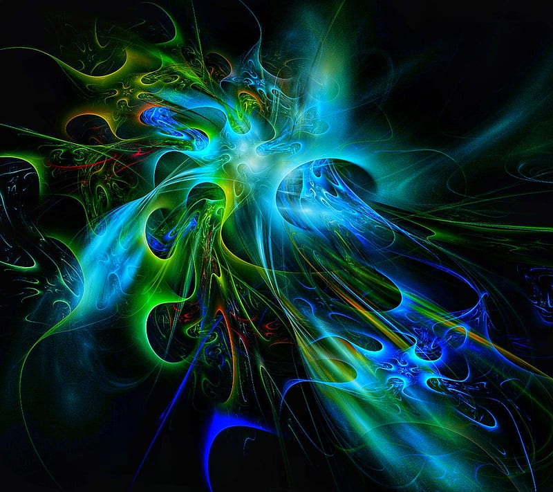 Elixir of Absinthe , abstract, blue, colorful, dream, flower, fractal, green, magic, neon, smoke, HD wallpaper