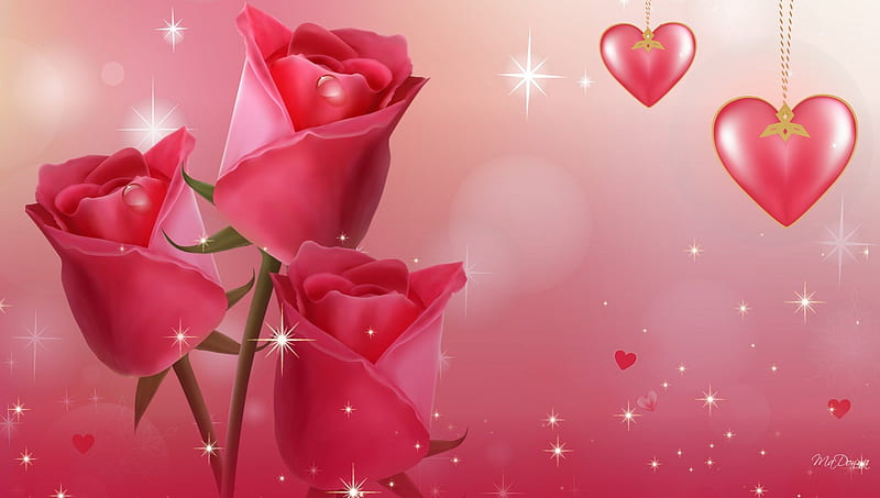 Roses Most Beautiful, stars, flowers, glow, rose, spring, roses, corazones, sparkle, Valentines Day, summer, flowers, pink, HD wallpaper
