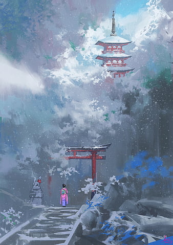 Anime, Shrine, japan, Landscape, HD wallpaper