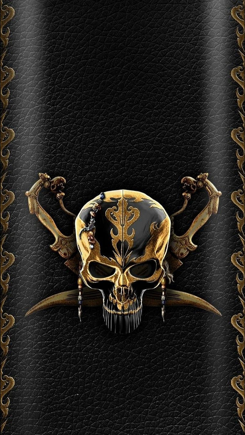 skull, black, edge, golden, leather, HD phone wallpaper