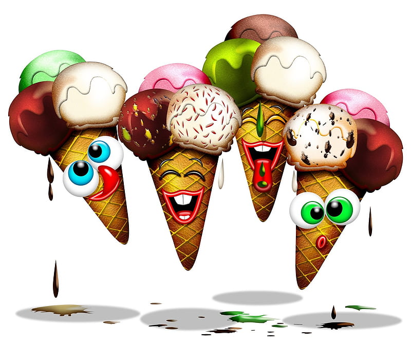 Funny ice cream, ice cream, food, summer, funny, eyes, tongue, dessert, sweet, HD wallpaper