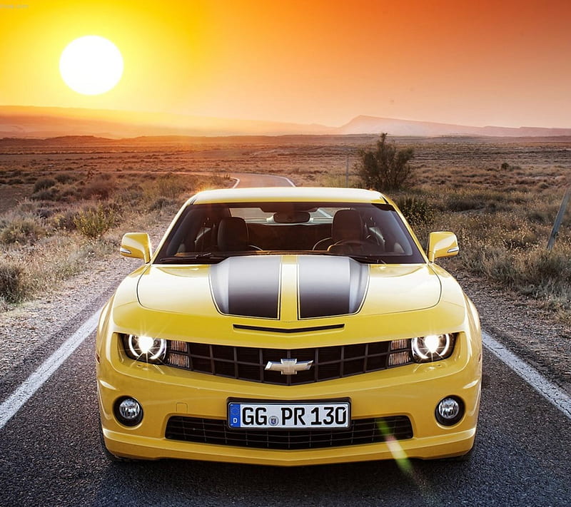 Camaro Chevrolet, car, desert, race, speed, vehicle, yellow, HD wallpaper