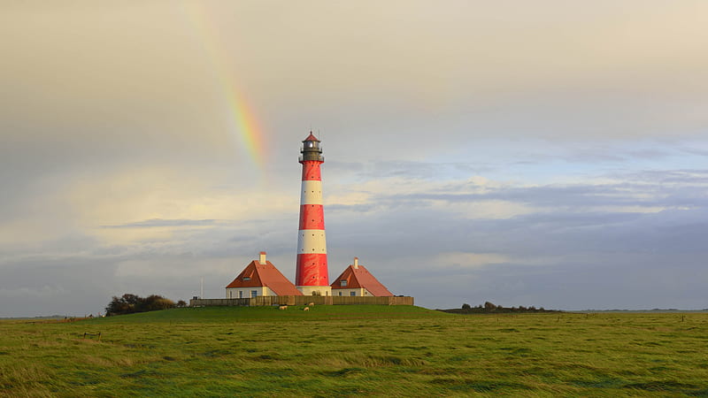 Westerheversand Lighthouse, Westerhever, Schleswig-Holstein, Germany, HD wallpaper