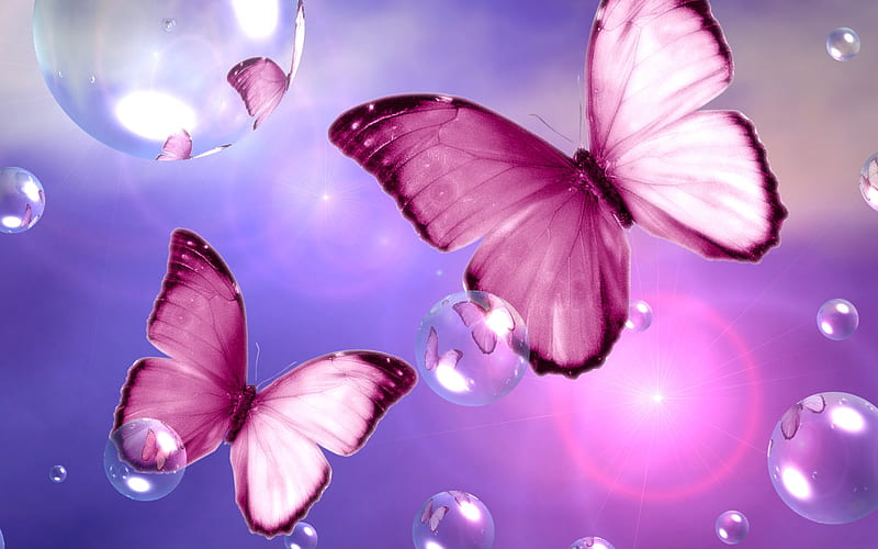 bubbles and butterflies, colorful, pretty, bubbles, beauty, butterflies, pink, HD wallpaper