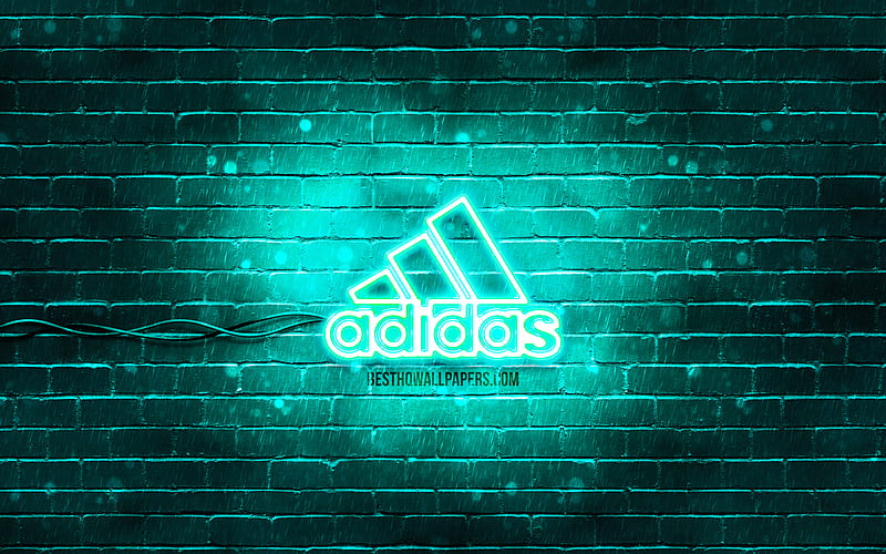 Adidas turquoise logo turquoise brickwall, Adidas logo, brands, Adidas neon logo, Adidas, HD wallpaper
