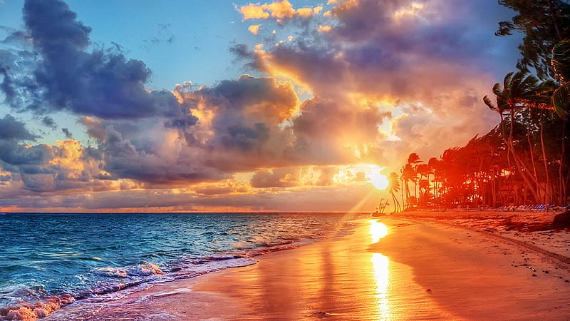 Tropical Beach Sunset, Tropical Beach Paradise Sunset, HD wallpaper