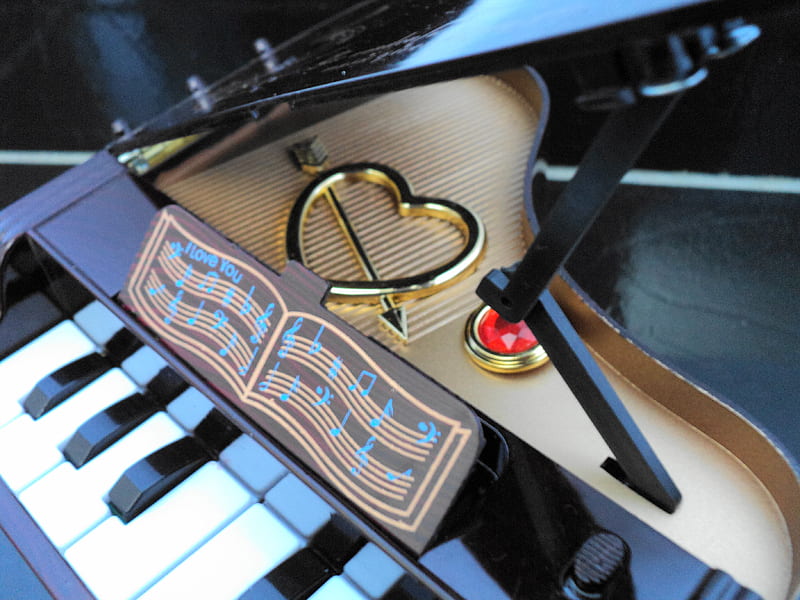 piano, music, love, heart, HD wallpaper