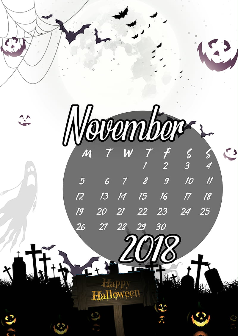 November, calendar, autumn, halloween, scary, happyhalloween, 2018, month, HD phone wallpaper