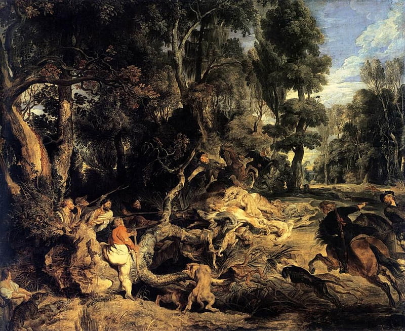 Peter Paul Rubens - Boar Hunt, forest, 17th century, flanders, hunting, HD wallpaper