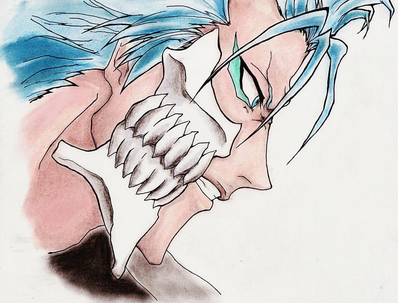 Grimmjow Jeagerjaques, bleach, male, white background, blue hair, anime, arrancar, grimmjow, blue eyes, HD wallpaper