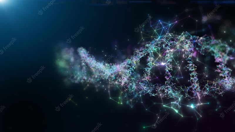 Premium . 3D polygonal wireframe dna molecule on purple dark blue background, HD wallpaper