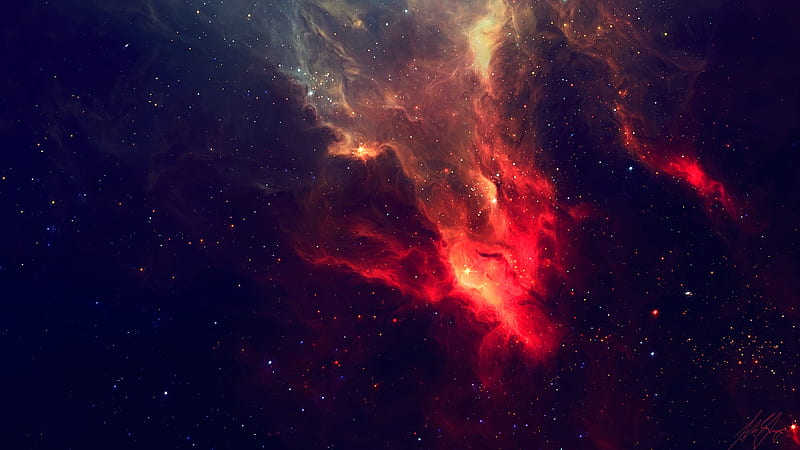 black and orange galaxy illustration, space, stars, nebula, TylerCreatesWorlds, space art, red, digital art, artwork, universe, HD wallpaper