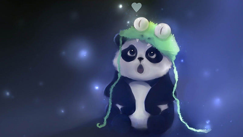 Panda With Green Face Hat On Head Panda, HD wallpaper