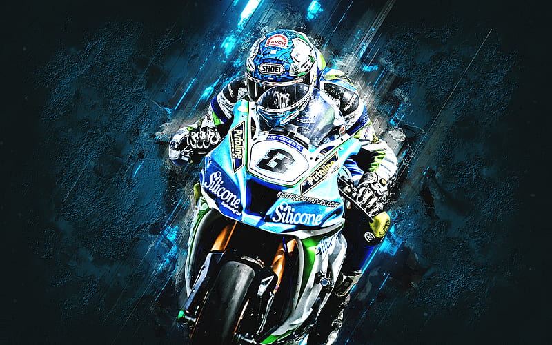 Dean Harrison, 2019 ISLE OF MAN TT Winner, Isle of Man TT Races, portrait, motorcycle racer, blue stone background, HD wallpaper