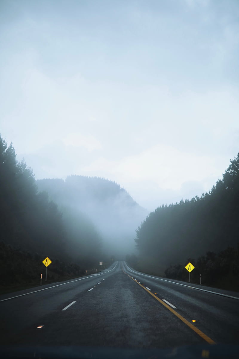 road, fog, asphalt, movement, HD phone wallpaper