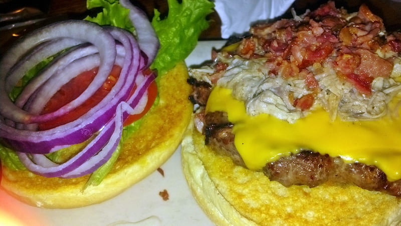 Hog Burger, barbecue pork, barbecue burger, cheeseburg, cheeseburger, pulled pork, burger, HD wallpaper