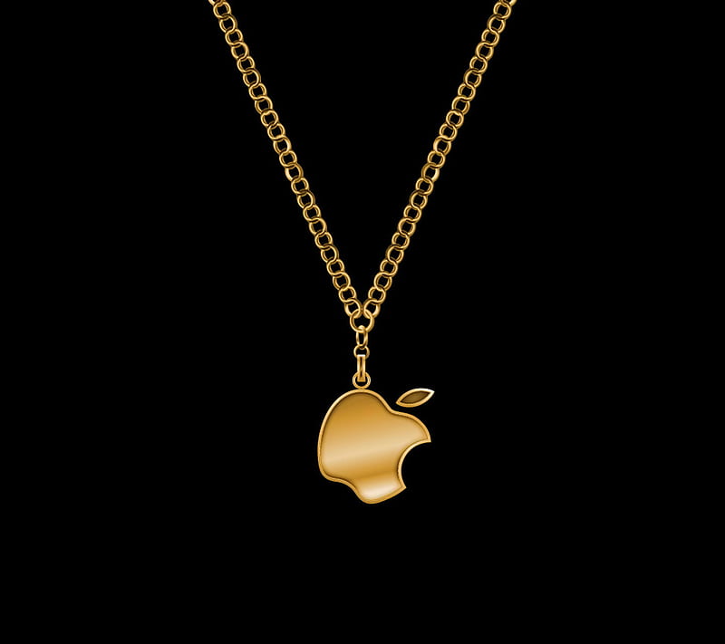 Apple Necklace, golden, logo, HD wallpaper