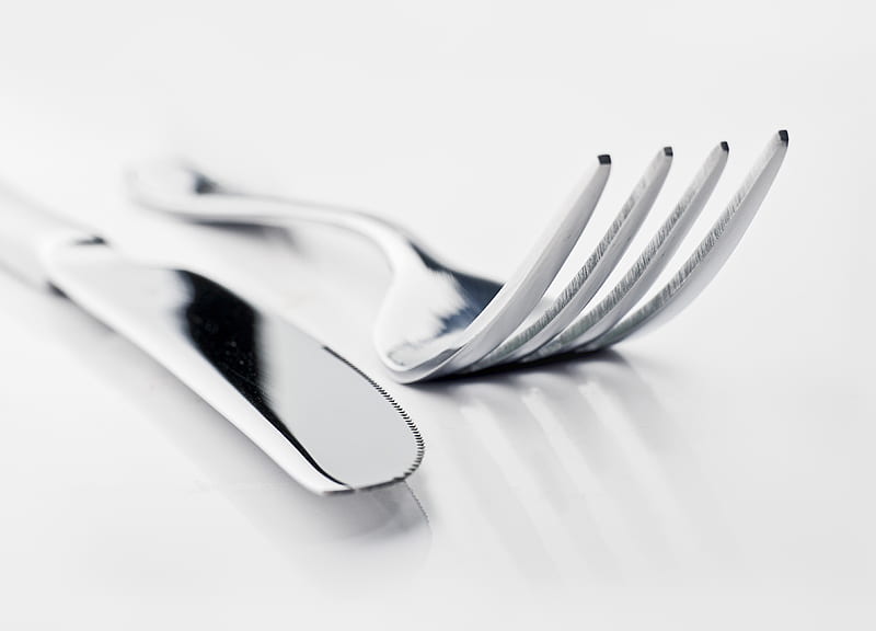 two silver bread knife and fork, HD wallpaper