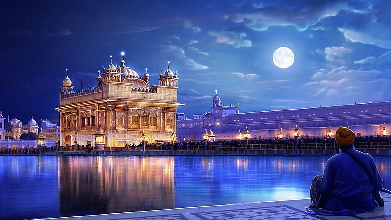 Golden Temple of Amritsar, moon, water, golden, temple, india, religion,  church, HD wallpaper | Peakpx