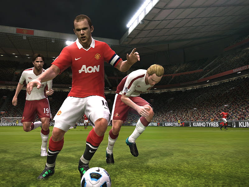 Rooney, manchester united, old trafford, pes 2011, HD wallpaper
